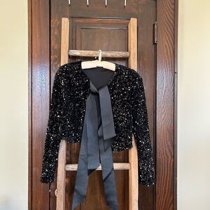 SHEIN Black Sequin bolero Jacket with bow enclosure, brand new